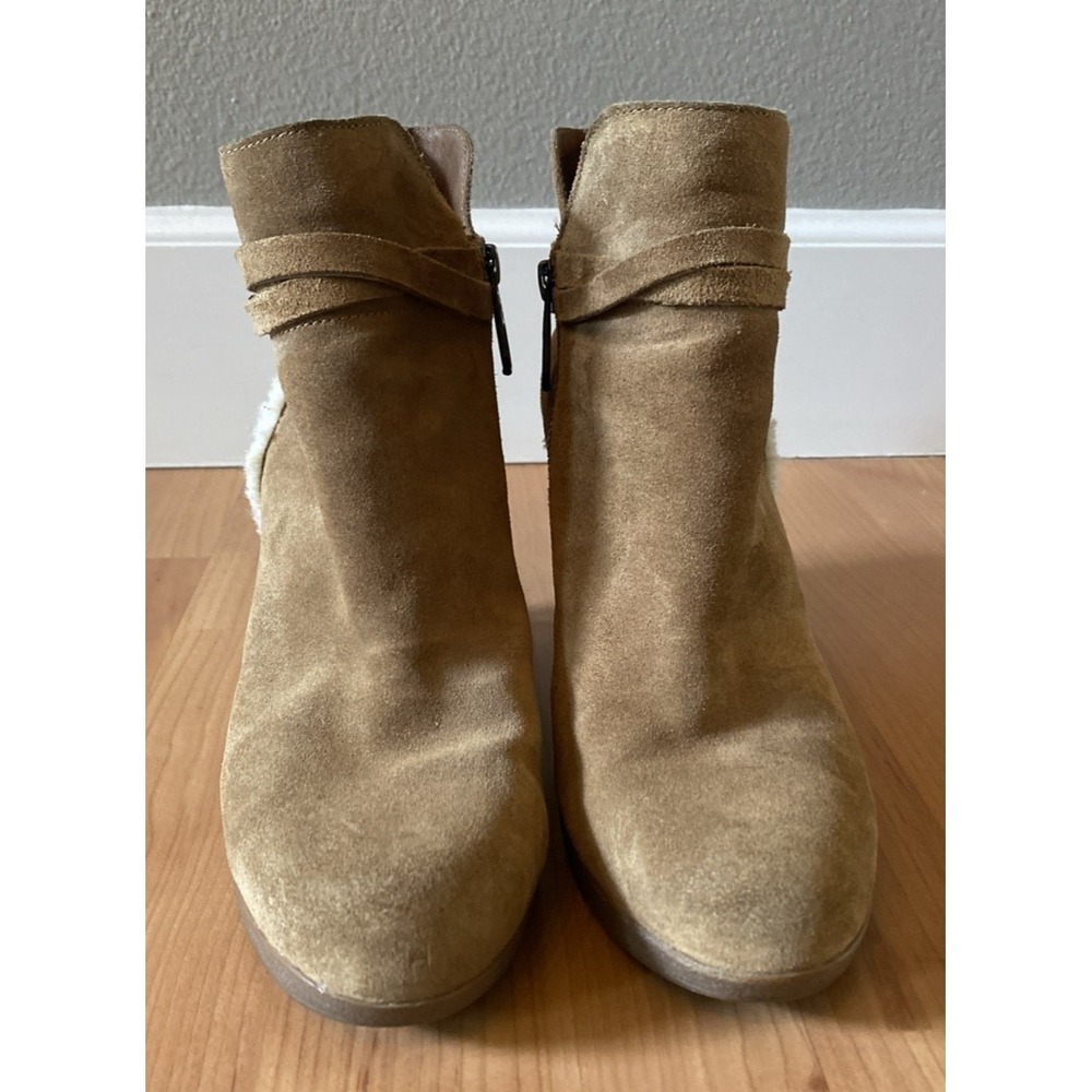 Ugg Alexandra Brown Chestnut Suede Wedge Ankle Boots Zip Booties Size 9 Sherpa - Picture 3 of 12